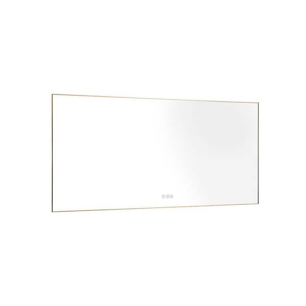 Interbath 84 in. W x 36 in. H Oversized Rectangular Aluminium Framed LED Light Wall Mounted Bathroom Vanity Mirror in Gold