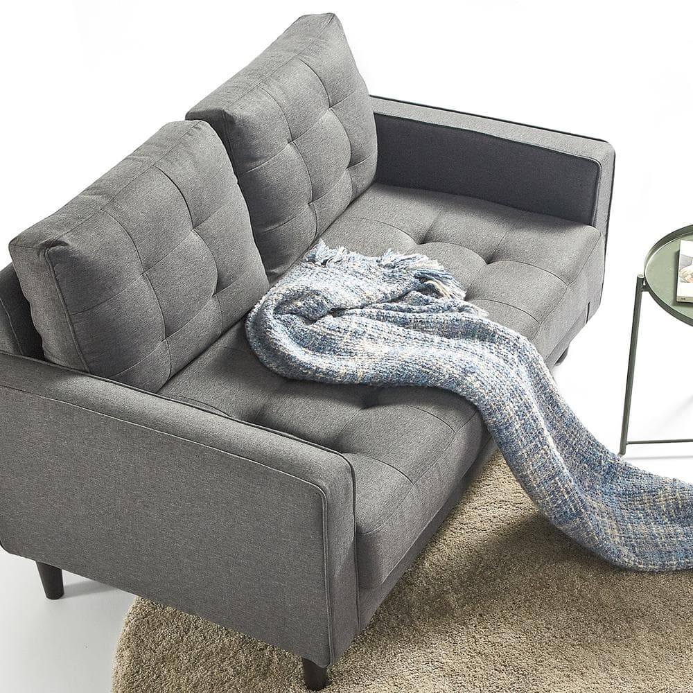 Dark Grey Tufted Fabric Loveseat with Track Arms and Metal Legs