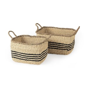 Emma 17.3L x 13.0W x 11.0H (Set of 2) Light Brown Seagrass Rectangular Basket W/Black Stripes