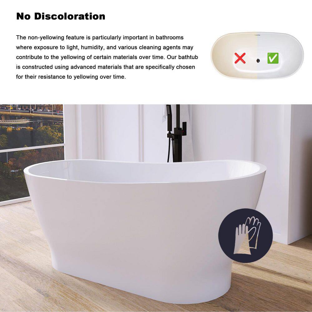 59'' Glossy White Acrylic Freestanding Soaking Bathtub