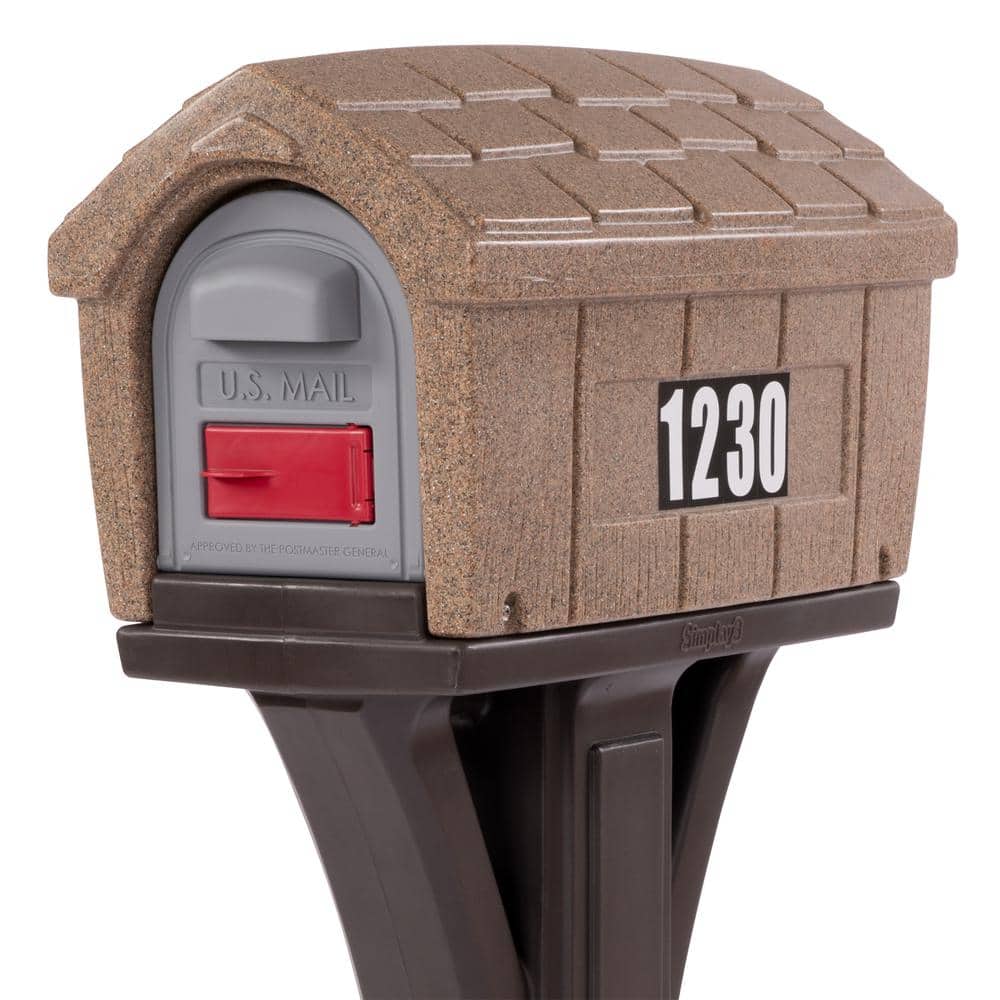 Classic Brown Plastic Post Mount Mailbox with Dual Access