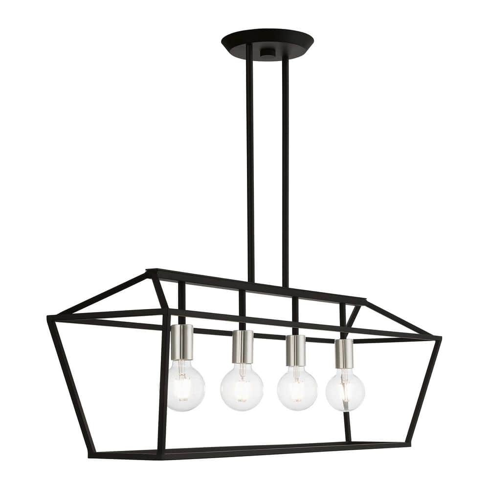 Devone 4-Light Black and Brushed Nickel Linear Chandelier