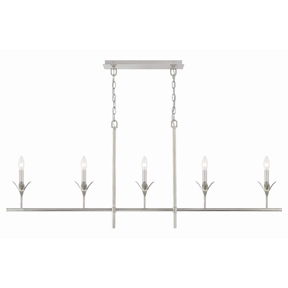 Antique Silver 5-Light Chandelier with White Silk Shades