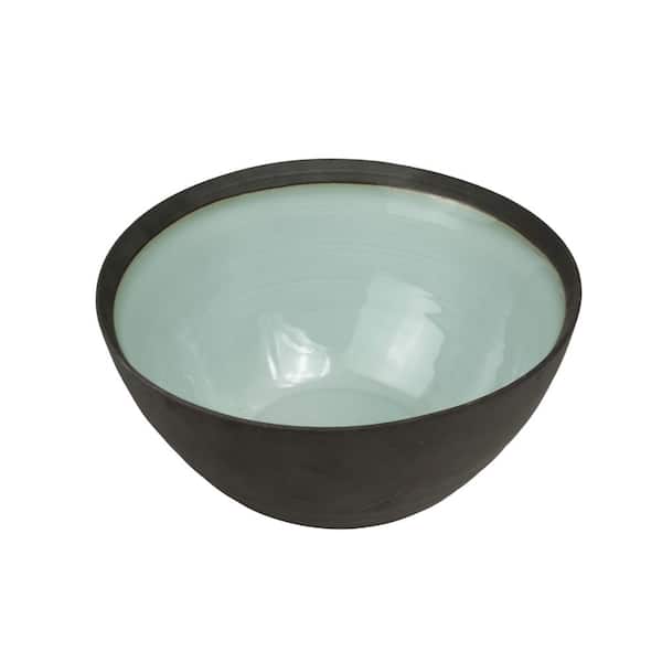 Euro Ceramica 9 in. 114 fl.oz. Diana Green/Grey Porcelain Serving Bowl