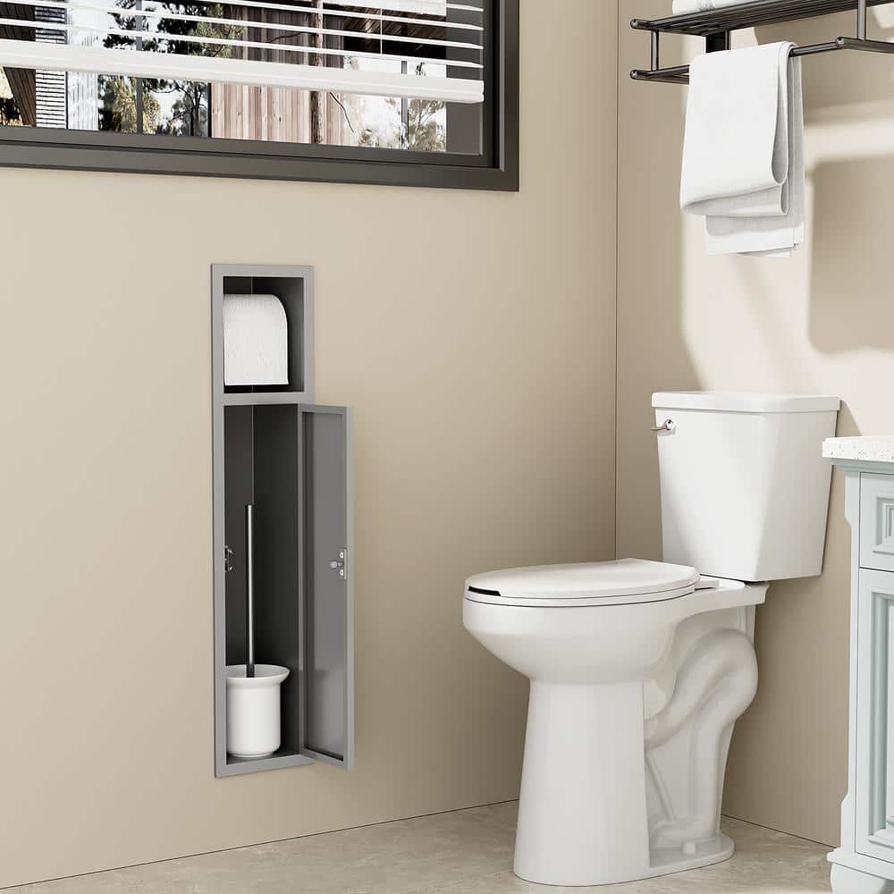 6 in. W x 25 in. H x 5.5 in. D Recessed Toilet Brush Holder with Cabinet, Shower Niche Toilet Paper Holder in Silver price history on PriceWatchPro