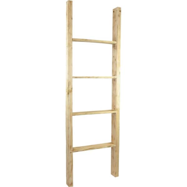 Ekena Millwork 19 in. x 60 in. x 3 1/2 in. Barnwood Decor Collection Natural Barnwood Vintage Farmhouse 4-Rung Ladder