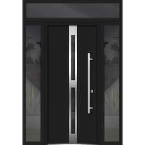 60 in. x 96 in. Left-Hand/Inswing 3 Sidelights Tinted Glass Black Enamel Steel Prehung Front Door with Hardware
