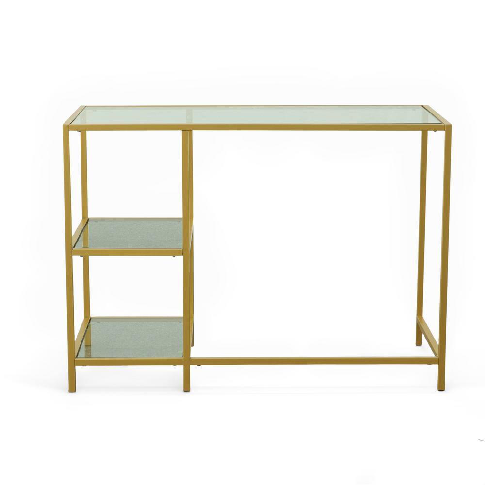 Marcello Modern Gold Metal Frame Desk with Clear Glass Top