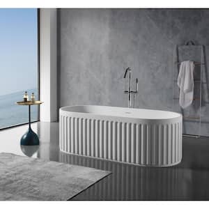 Moray 67in.Stone Resin Flatbottom Solid Surface Freestanding Vintage Stripe Oval Double Slipper Soaking Bathtub in White