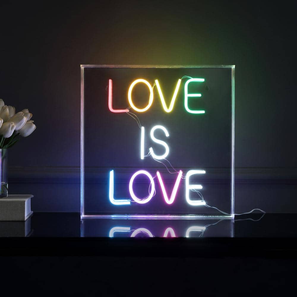 Multi-Colored Acrylic LED Neon Love Is Love Sign, 15-Inch