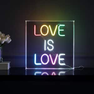 Love Is Love 15 in. Square Contemporary Glam Acrylic Box USB Operated LED Neon Night Light, Multi-Colored