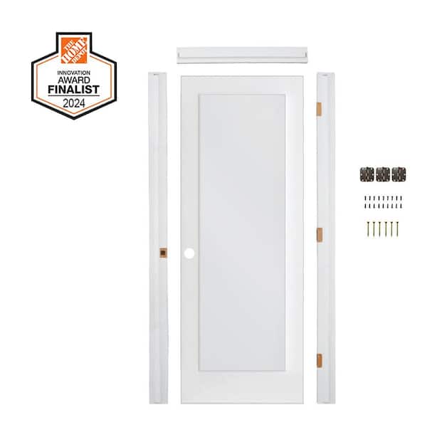 DIY RTA Kit 32 in. x 80 in. 1-Lite Right-Hand Satin Etched Solid Core MDF Primed Single Ready To Assemble Interior Door
