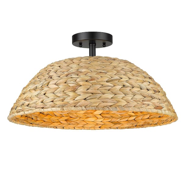 Golden Lighting Rue 18.75 in. 3-Lights Matte Black Semi-Flush Mount