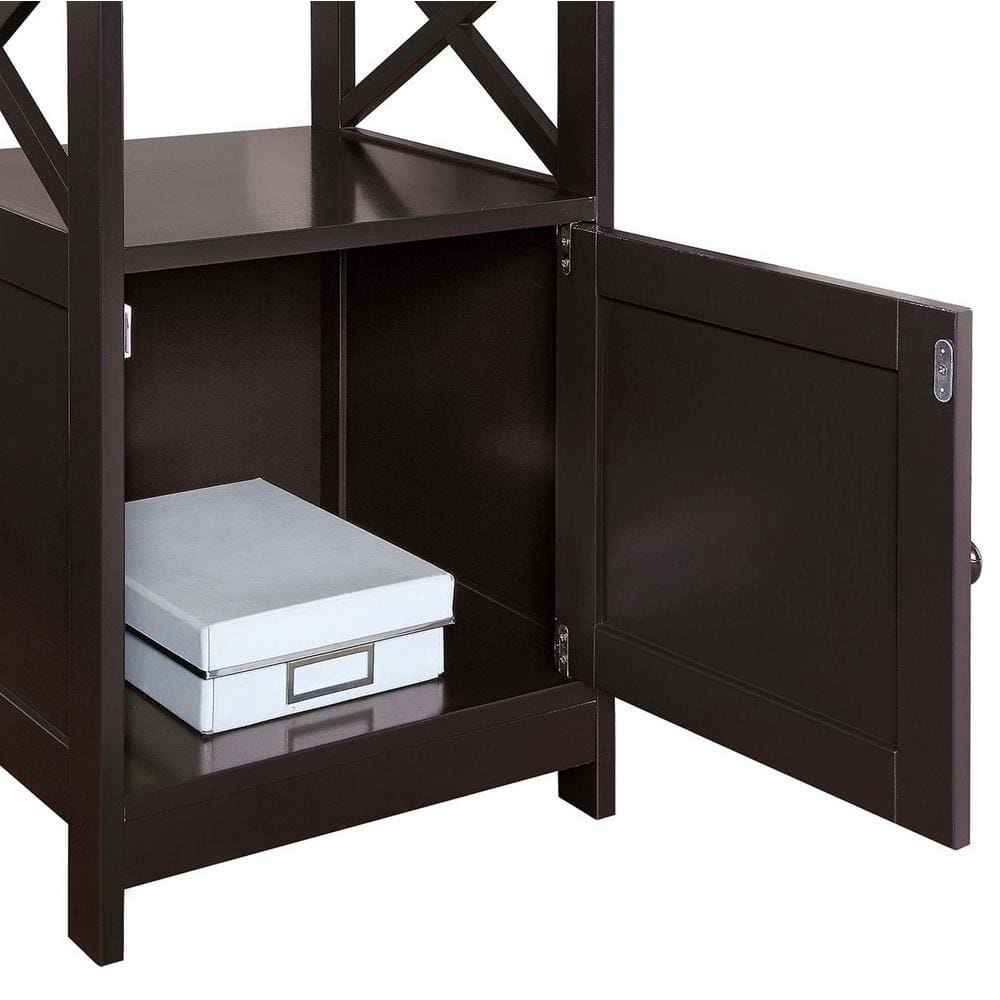 Espresso Modern Rectangular Wood End Table with Cabinet and Shelf