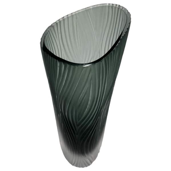 13 in. Smoke Sandblaste Trumpet Glass Vase