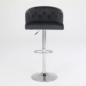 22.45 in. High Black Black Metal Frame Cushioned Bar Stool with Fabric seat (Set of 2)