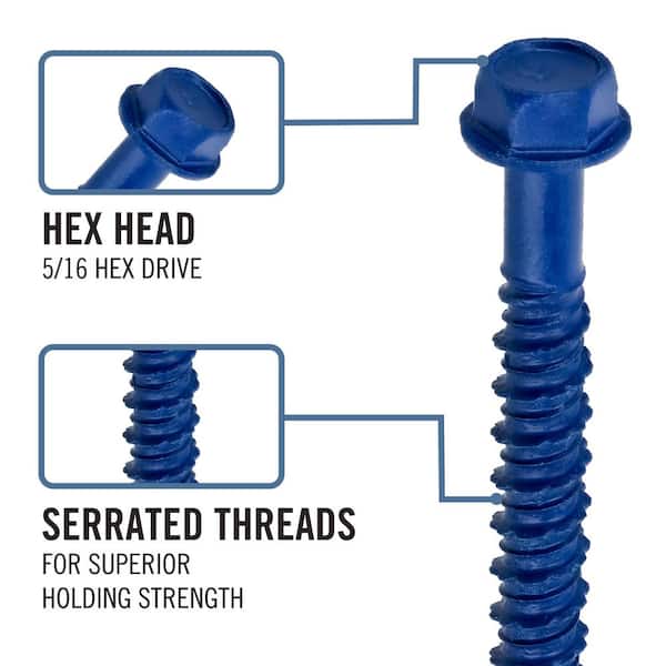 1/4 in. x 1-1/4 in. Hex-Head Concrete Screw Anchors Blue (40-Piece)