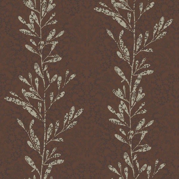 The Wallpaper Company 8 in. x 10 in. Brown and Grey Modern Leaf Stripe with a Textural Lace Overprint Wallpaper Sample