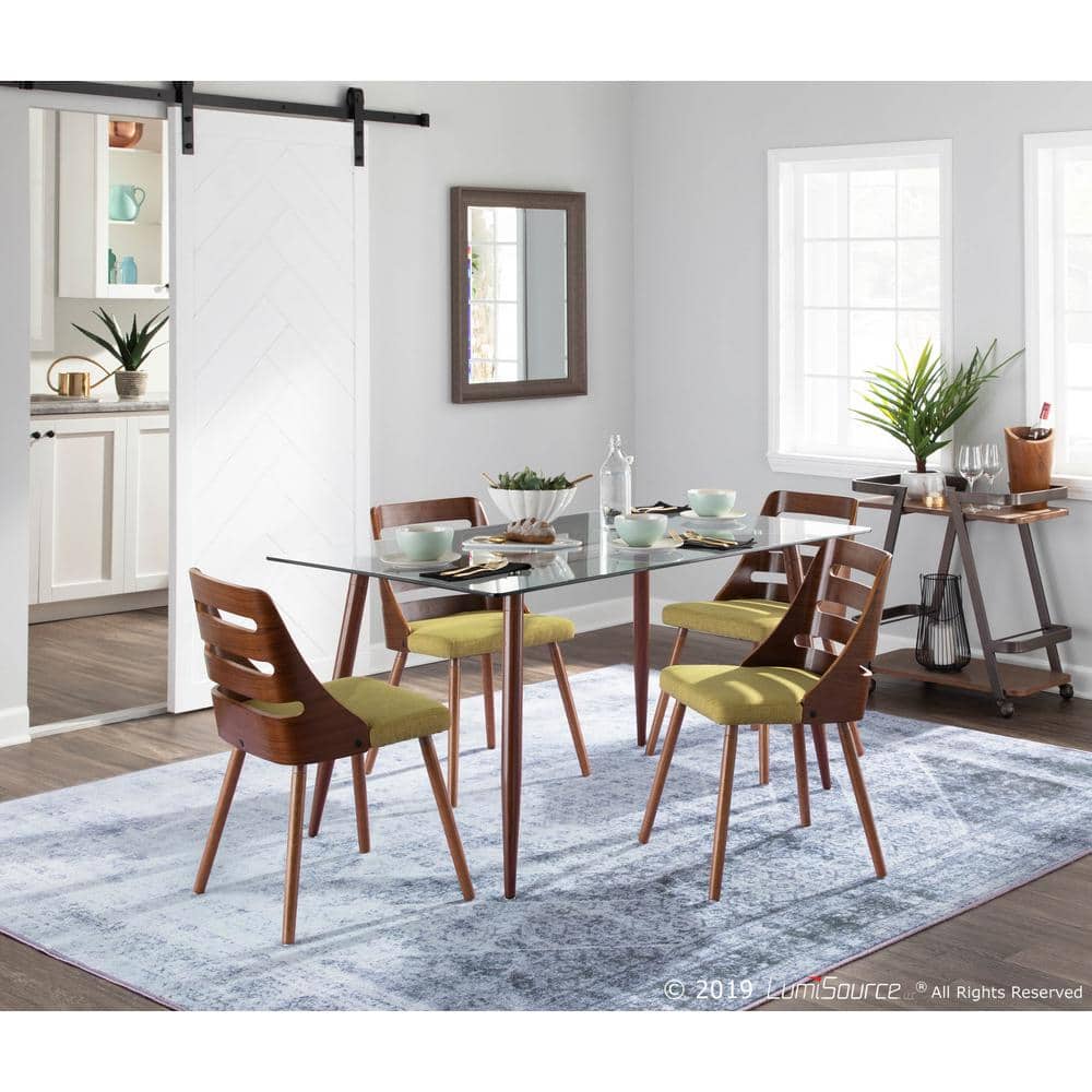 Green Upholstered Walnut Ladderback Side Chair