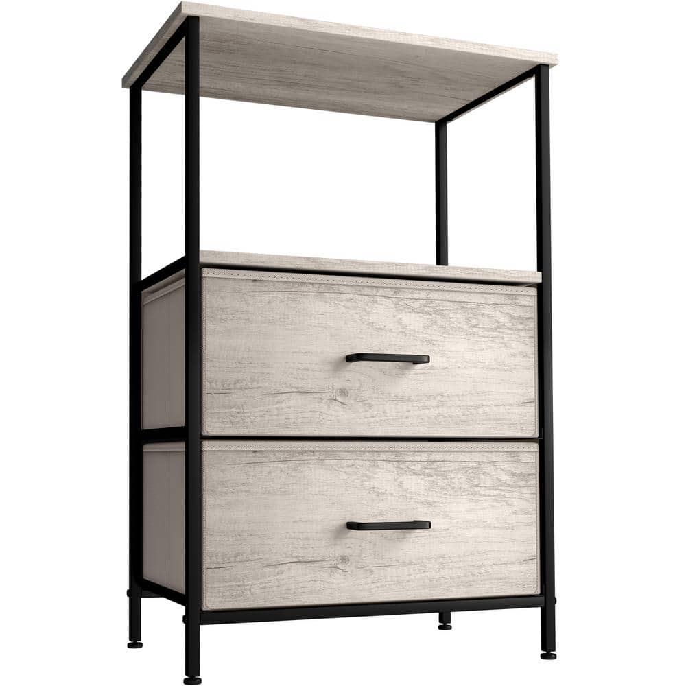 Cream 2-Drawer Nightstand with Steel Frame and Wood Top