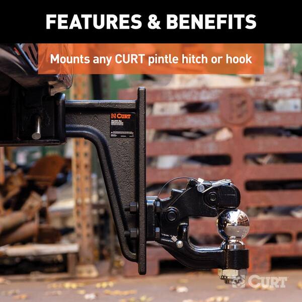 CURT 48341 Adjustable Pintle Hitch Mount GTW Fits 2-Inch Receiver 12-1/2-Inch Shank Length 10,000 lbs 13-Inch Plate Height 
