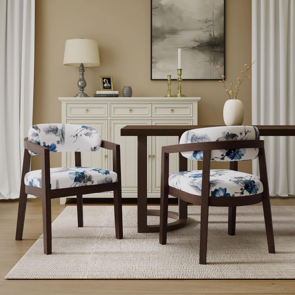 Fourth Floral Multi-Color Fabric Upholstered Dining Chairs Set of 2, Wood Frame