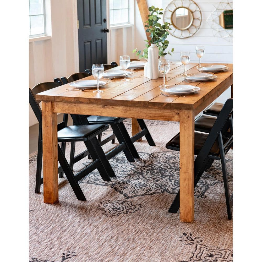 Beige and Black Rectangular Outdoor Synthetic Rug, 9' x 12'
