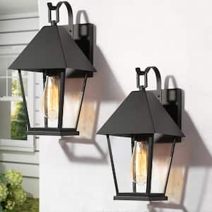 2-Pack Modern Industrial Bathroom Wall Light 1-Light Black Lantern Wall Sconce with Seeded Glass Shade