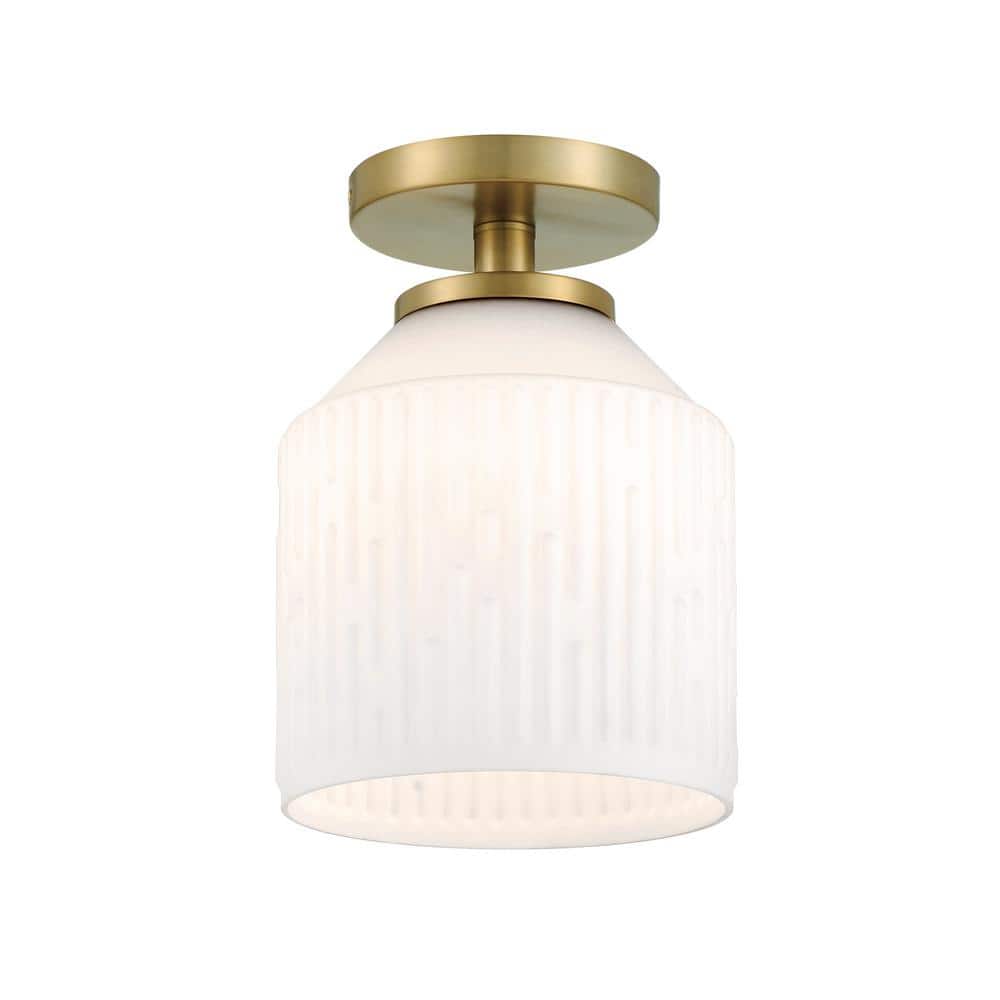 Ele Sculptural Glass Shade Semi-Flush Light in Brushed Gold
