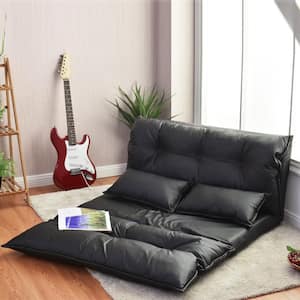 43 in. x 49 in. Black Foldable PU Leather Leisure Floor Sofa Bed with Pillows