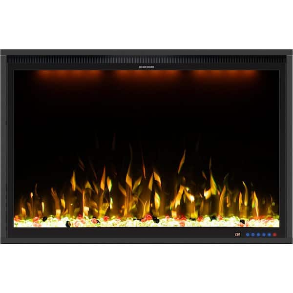 40 in. Smart Electric Fireplace Inserts Recessed and Wall Mounted Fireplace with Remote in Black