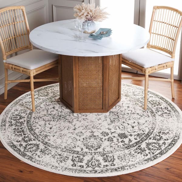 Adirondack Ivory/Dark Green 8 ft. x 8 ft. Border Distressed Round Area Rug