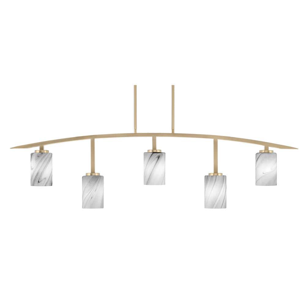 Siena 51.25 in. 5-Light New Age Brass Chandelier with 4 in. Onyx Swirl Glas