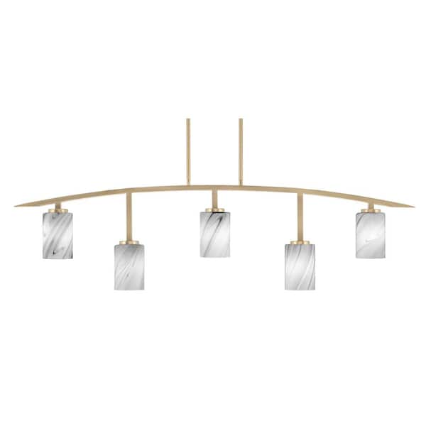 Unbranded Siena 51.25 in. 5-Light New Age Brass Chandelier with 4 in. Onyx Swirl Glass Shades, no bulbs included