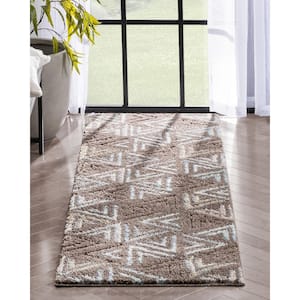 Delia Thanatos Modern Geometric Shag Brown 2 ft. 3 in. x 7 ft. 3 in. Runner Area Rug