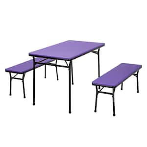 3-Piece Purple Portable Outdoor Safe Folding Table Bench Set