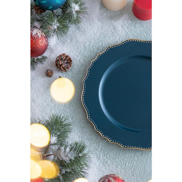 13.00 in. W x 0.80 in. H x 13.00 in. D Round Turquoise Plastic Serving Tray (Set of 8)