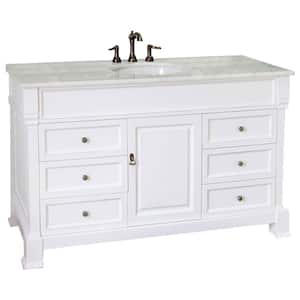 Ashington WH 60 in. Single Vanity in White with Marble Vanity Top in White