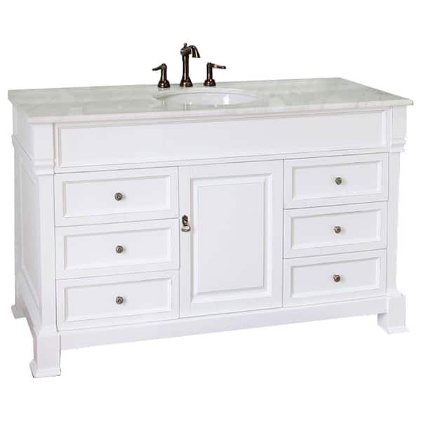 Bellaterra Home Ashington WH 60 in. Single Vanity in White with Marble Vanity Top in White