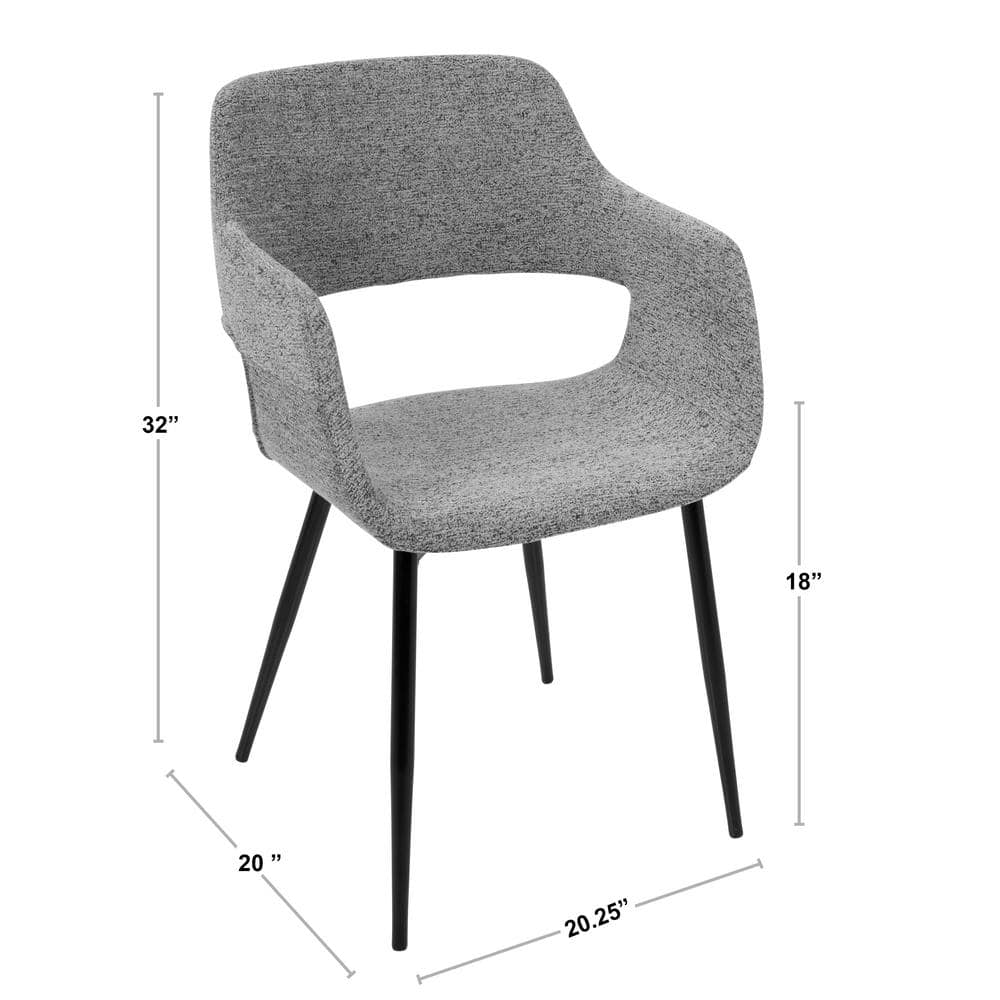 Gray Upholstered Mid-Century Modern Arm Chair Set with Metal Legs