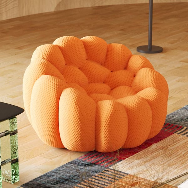 J&E Home 49.2 in W Flared Arm 3D knitted fabric Curved Reclining Sofa in. Orange