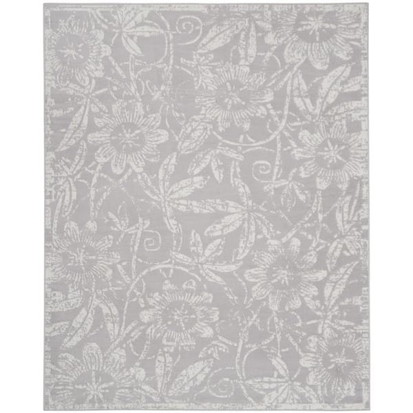 8 ft. x 12 ft. Gray Floral Washable Area Rug