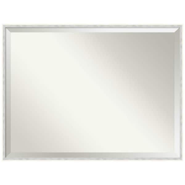 Amanti Art Paige White Silver 41 in. x 31 in. Beveled Modern Rectangle Wood Framed Bathroom Wall Mirror in White