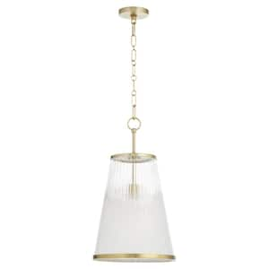 PROVIDENCE 13 in. 1-Light 100-Watts Pendant Light with Milky White Glass Aged Brass