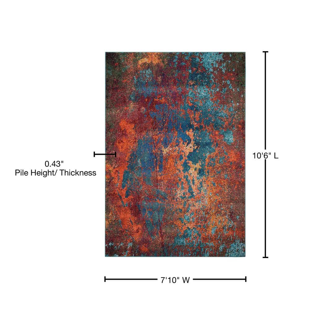 Atlantic Abstract Blue and Orange Synthetic Rug 7'10" x 10'6"