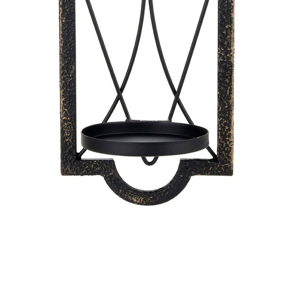 Set of 2 Rustic Black and Gold Metal Wall Candle Sconces