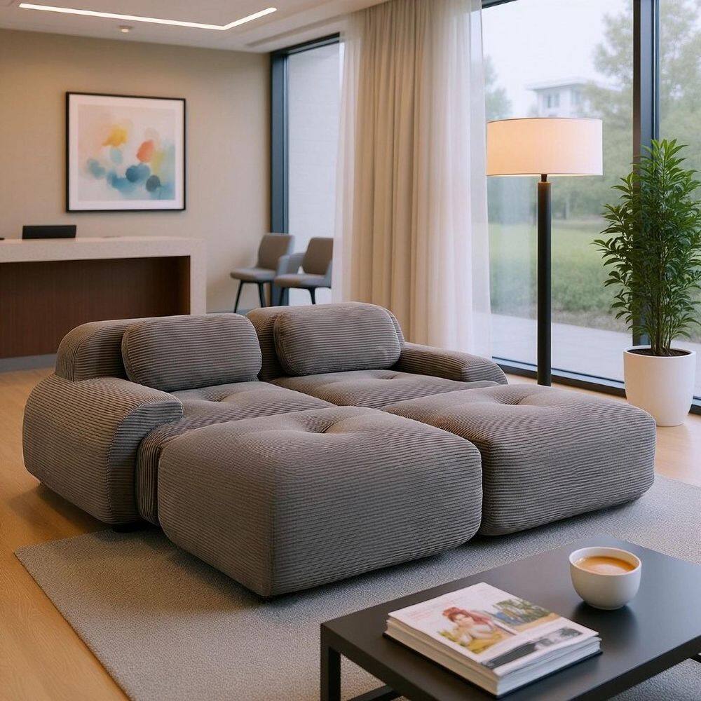 SMZO 81.8 in. Rolled Arm 4 Pieces Corduroy Modular Sectional Sofa in Graphite Grey with Ergonomic Design, Pet-Friendly price history on PriceWatchPro