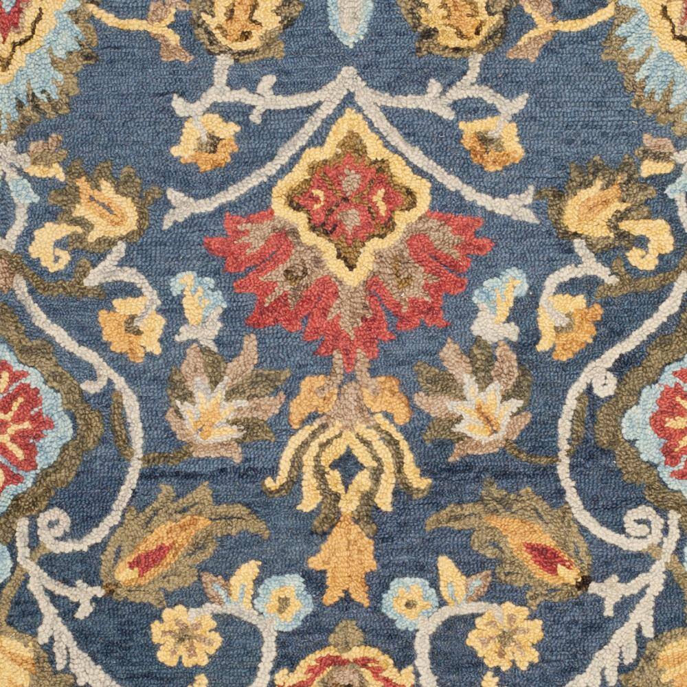 Navy and Multicolor Tufted Wool Square Area Rug
