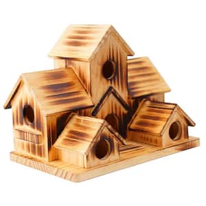 7-Birds Natural Wood Finish Bird Houses for 7 Bird Families in Each Large Bird House for Garden/Courtyard/Backyard