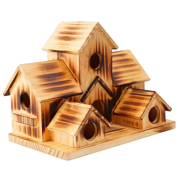 ITOPFOX 7-Birds Natural Wood Finish Bird Houses for 7 Bird Families in ...